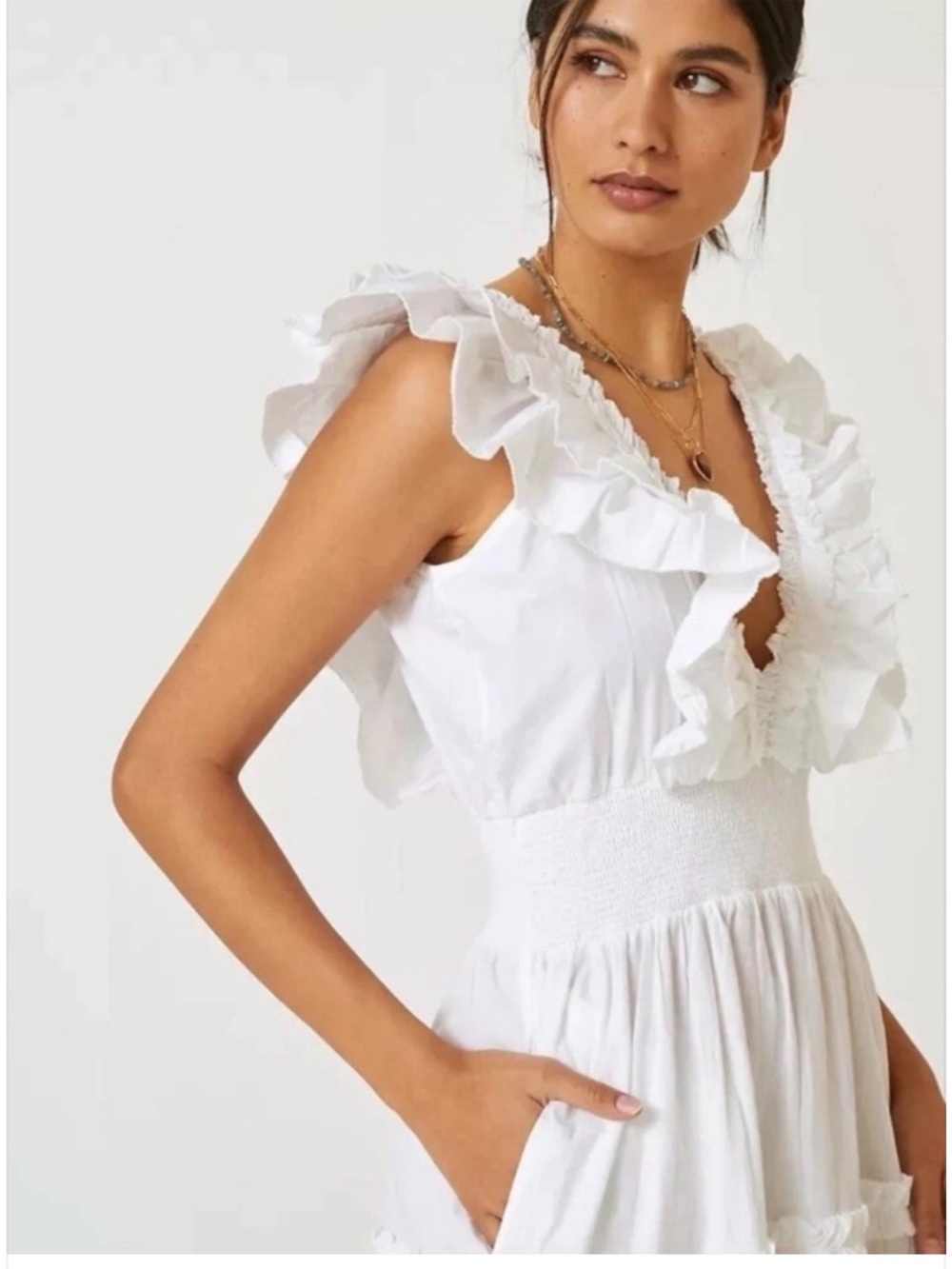 RARE! • ANTHROPOLOGIE • LOVE THE LABEL ‘Azalea’ White Ruffle Tiered Midi Dress - Picture 16 of 17